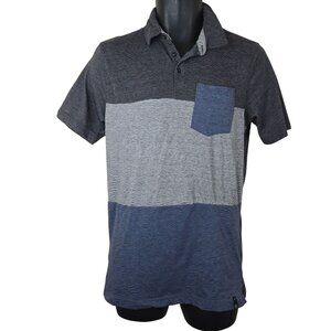 Burnside Mens M Colorblock Polo Shirt Chest Pocket Short Sleeve Gray Blue Stripe